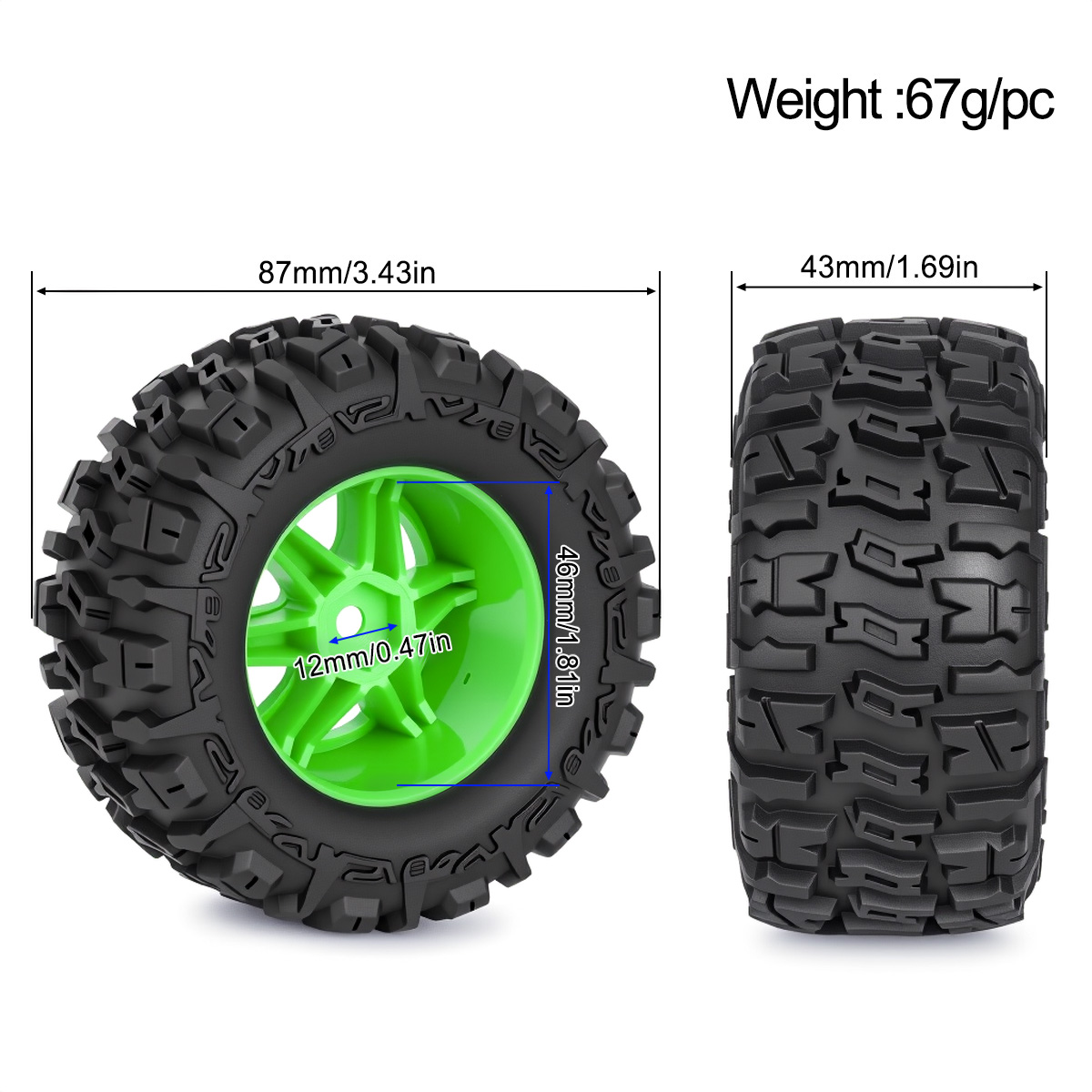 4 pneus en caoutchouc de 87 mm - Rc Hobby Trucks avis et prix